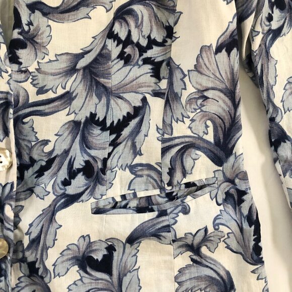 Vintage Caroline Kendrick Blue Floral Linen Blazer Jacket Size 10 Office Summer - Picture 7 of 11